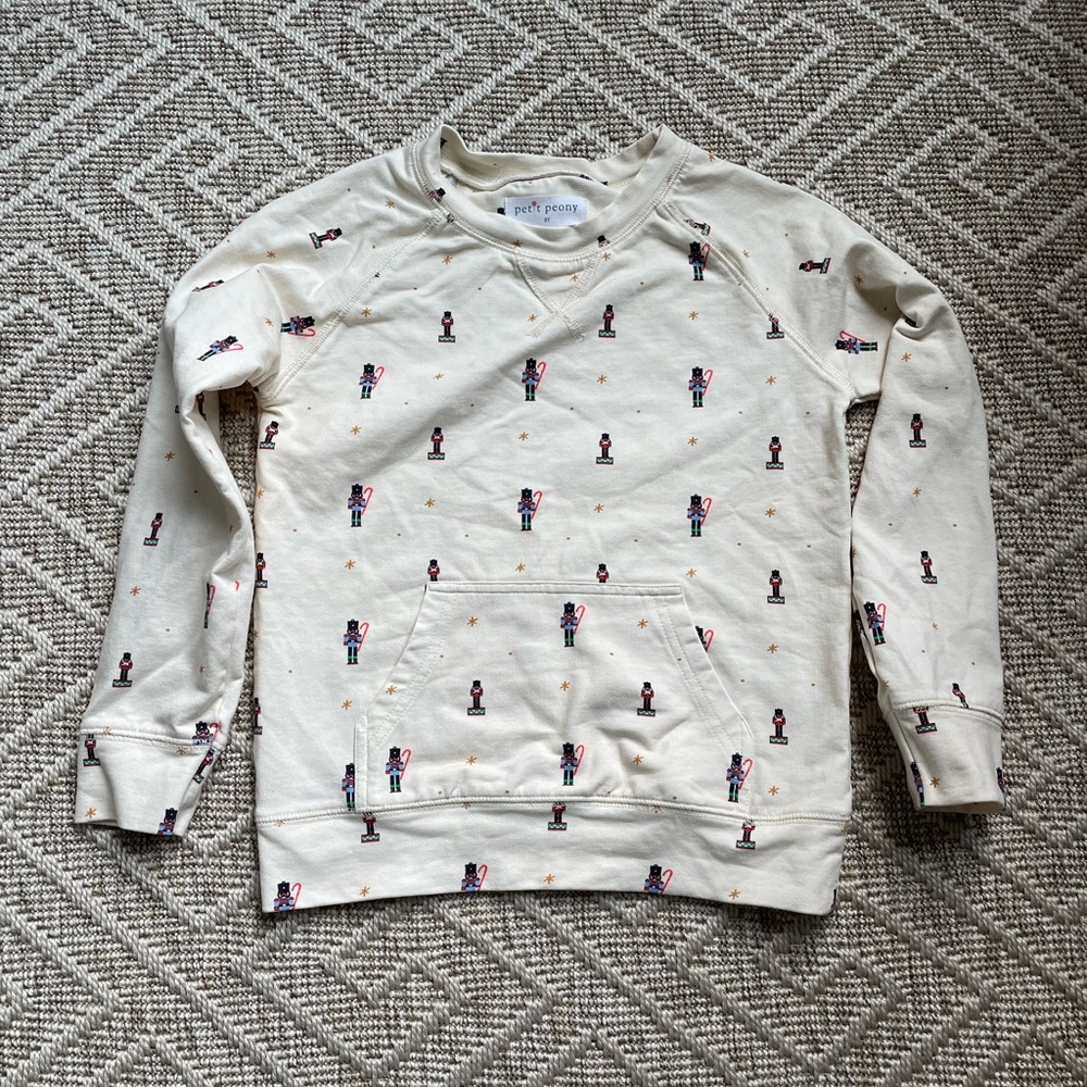 Petite Peony Nutcracker Cream Sweatshirt-8Y